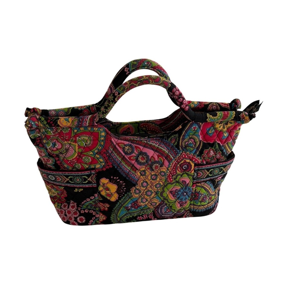 Vera Bradley Grabby Tote Quilted Cotton Zip Tote Bag Paisley Multicolor Black